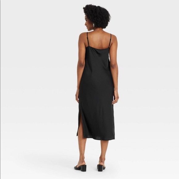 NWT Black Satin Slip Dress, Size M - Picture 2 of 3